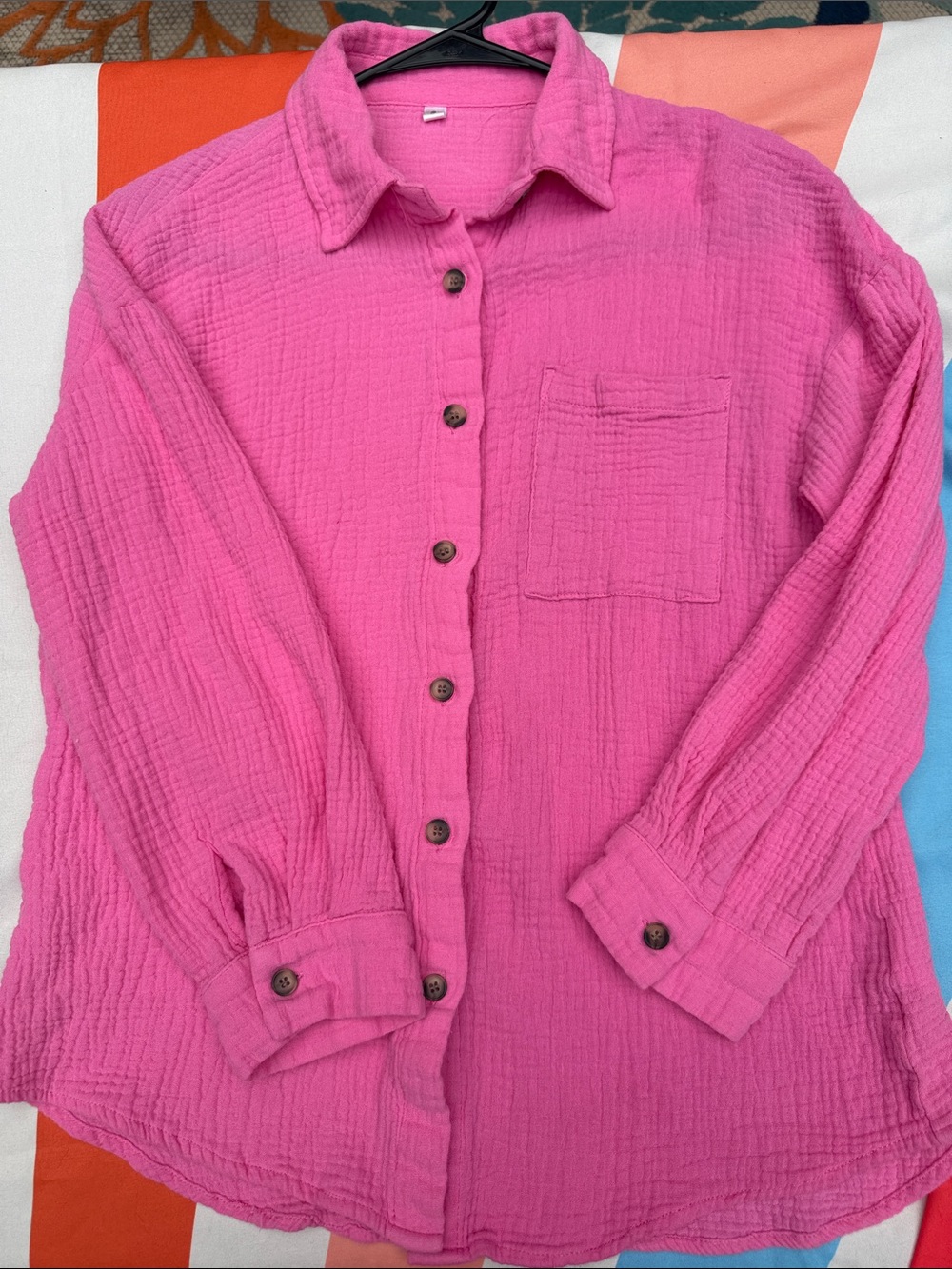 Women's Pink Button-Up Gauze Shirt -S